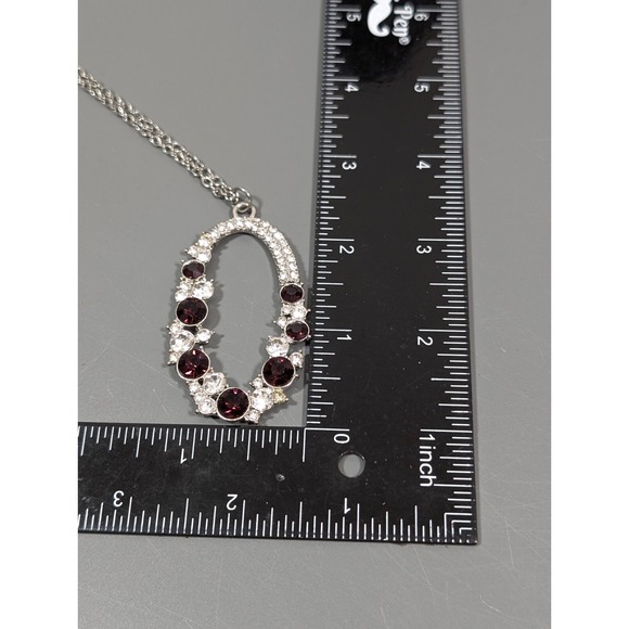 Purple Rhinestone Large Oval Pendant Long Chain Necklace Chic 38 in - Picture 7 of 9